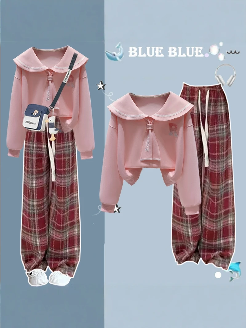 

Fashionable Navy Collar Set for Women Students Whole Set Spring Autumn Korean College Style Short Sleeve Long Sleeve Cotton