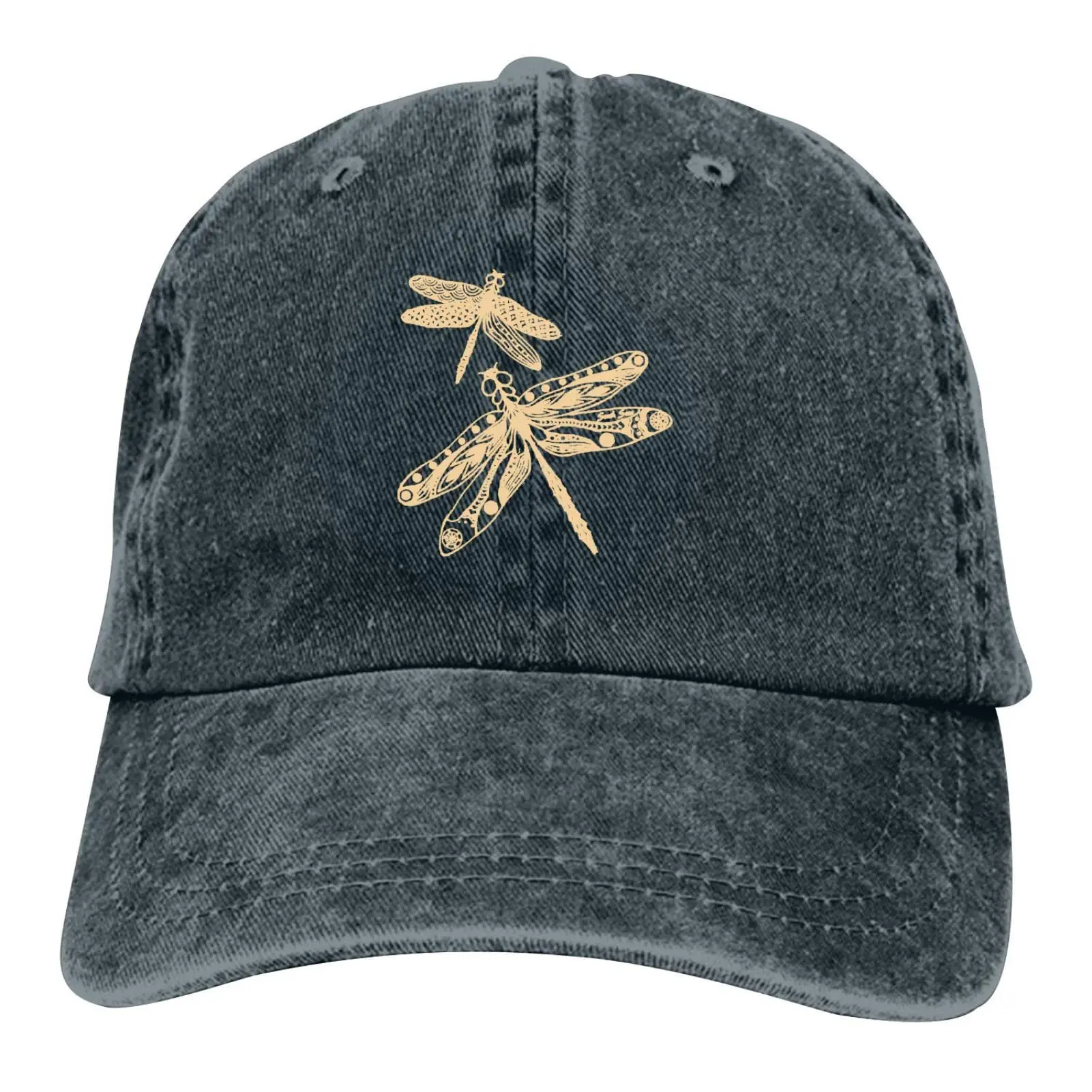 

Two Golden Dragonflies Baseball Cap Vintage Adjustable Washed Hats Twill Plain Cowboy Hats Denim Dad Hat for Men Women Boy Girl