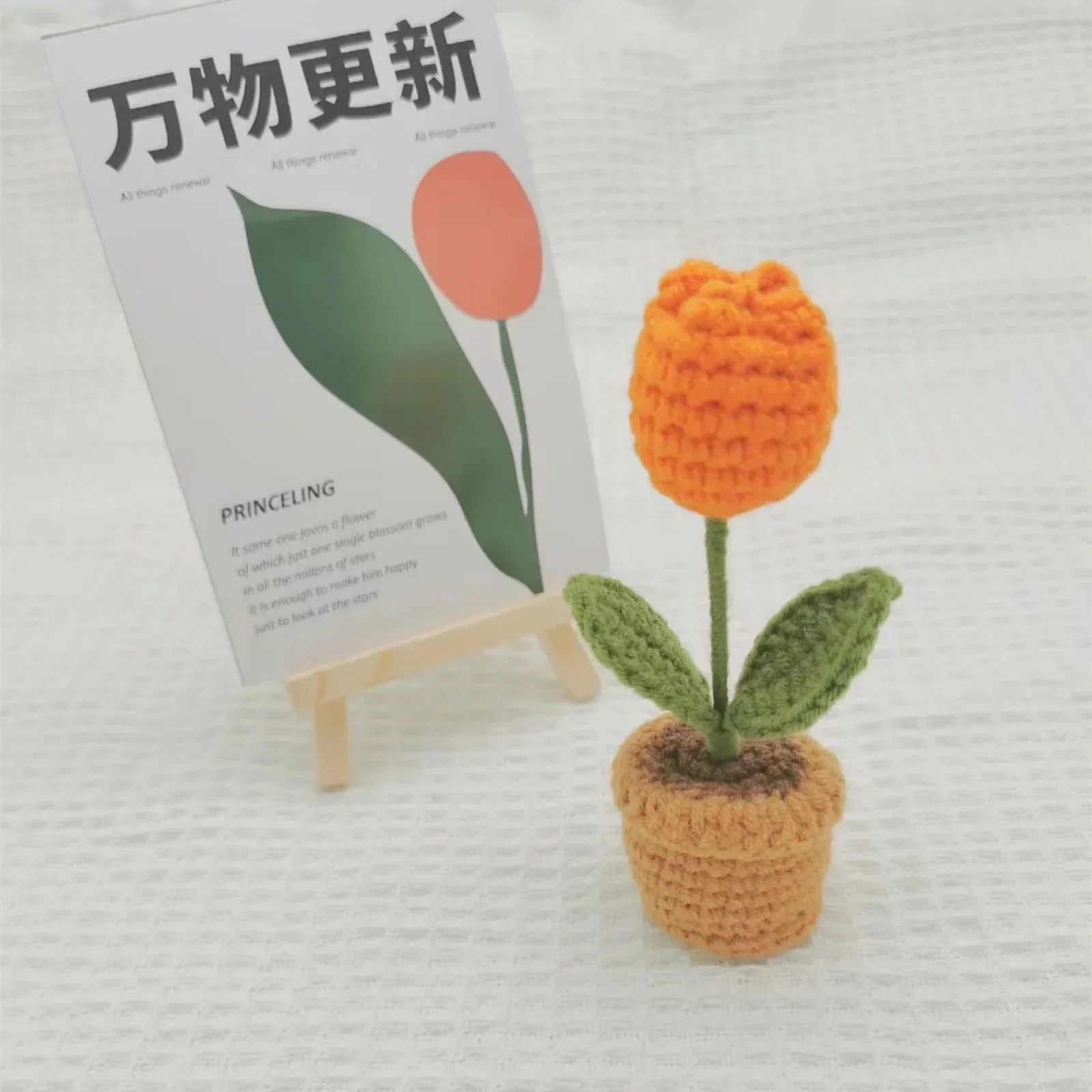 1Pcs Hand Knitting Potted Plants HandWoven Tulip Lily Plum Crochet Flower Auto Interior Accessories Car Ornaments Home Decor