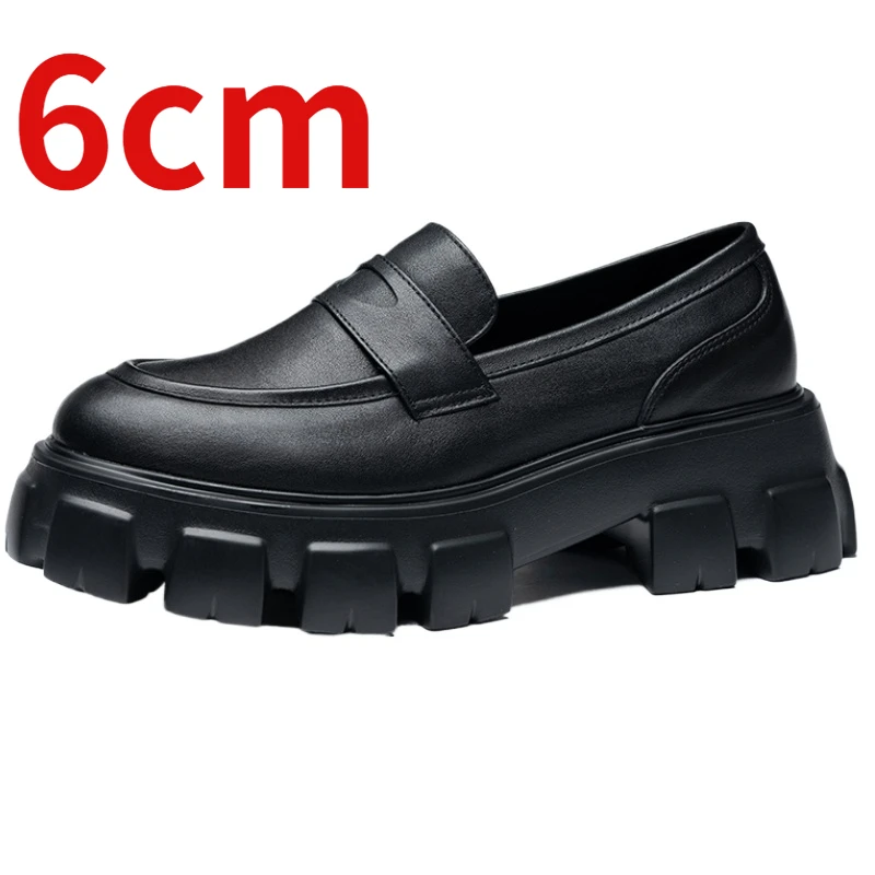 

English Style Original Thick Bottom 6cm Height Increasing Loafers Shoes for Men Genuine Leather Shiny Leather Casual Derby Shoes