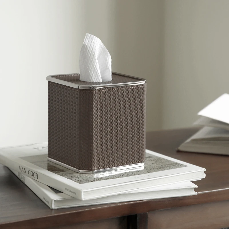 Luxury Tissue Box Hotel High-End Metal Roll Paper Box Home Living Room Desktop Decoration Ornaments Viano Roll Paper Towel Box