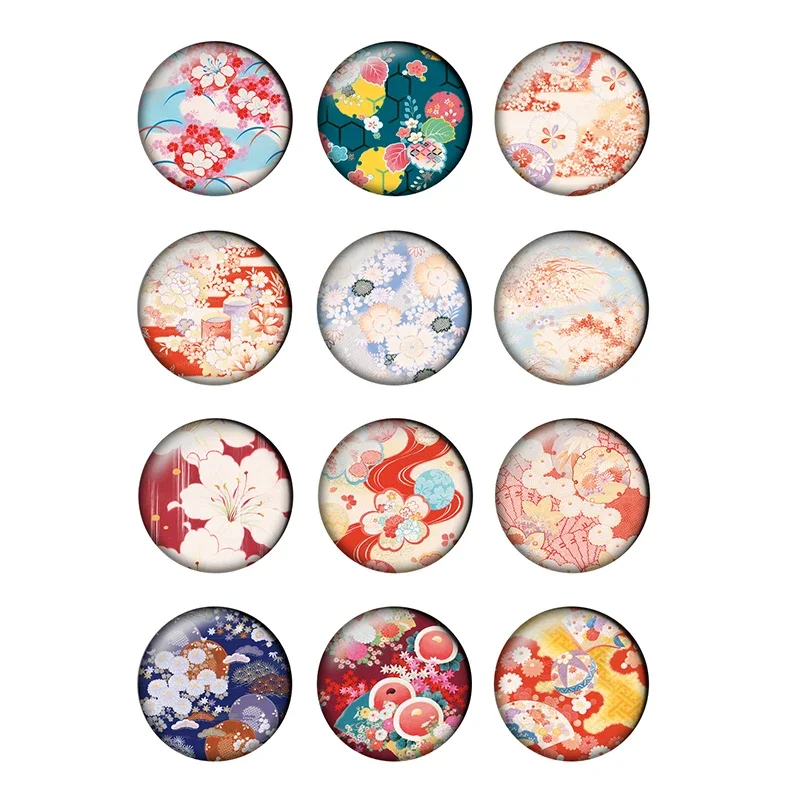 24pcs Japanese and Wind Patterns Abstract Floral Retro Pattern  Round Photo Glass Cabochon Demo Flat Back Making Findings H058