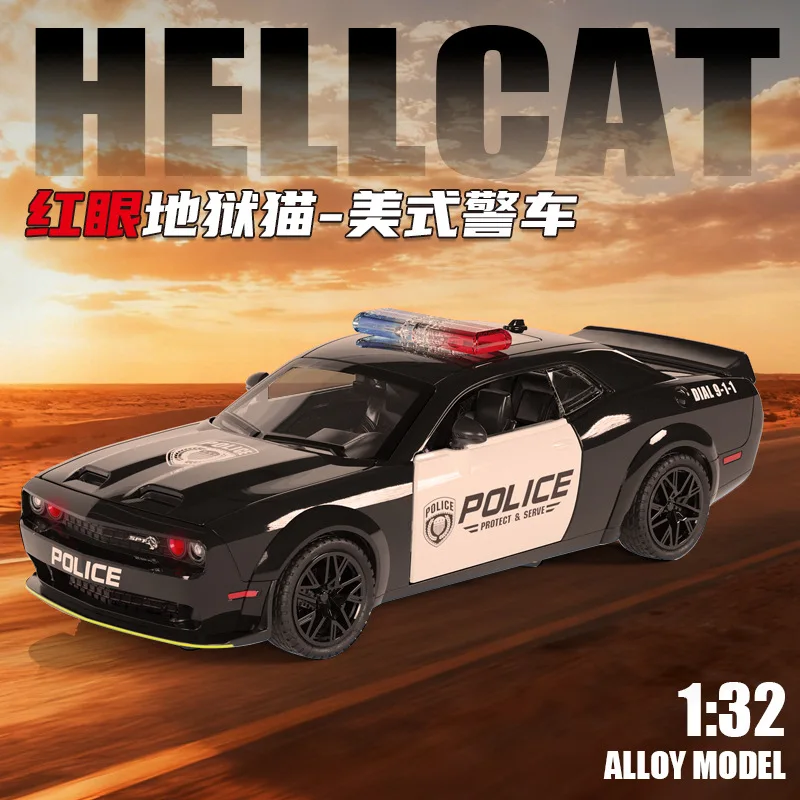 1:32  Hellcat Simulation Police Car Model Red Eye Diecast Metal Toy with Light Sound Pull Back Collectible Vehicle Gift view 2