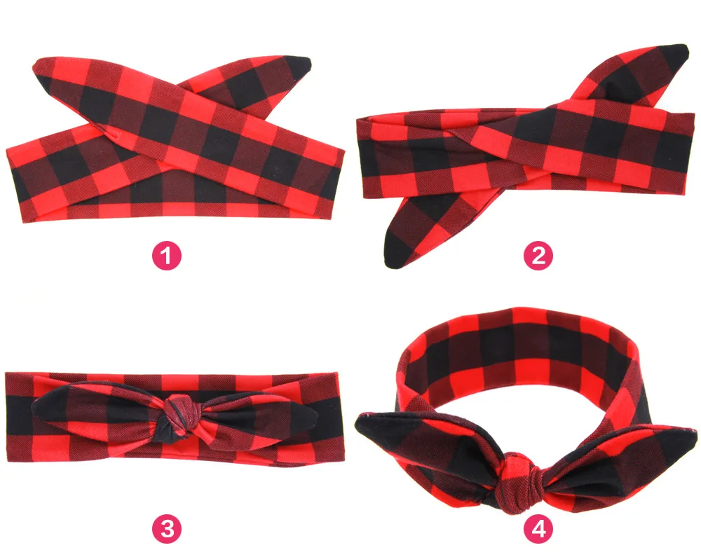 Printed mother And Child Headband Set red And Black Checked Baby Boys Girls Headband Rabbit Ears Two-Piece Set