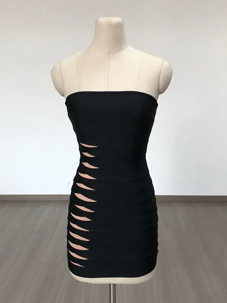 Beven ccel sexy träger lose Mesh Patchwork aus geschnitten Mini Verband Kleid Frauen Sommer schwarz rücken frei Bodycon Abend Party Club Kleid