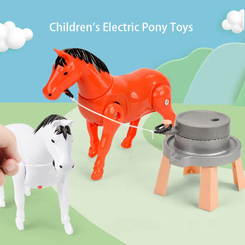 لعبة الحنين الطفولة الإبداعية الكهربائية محاكاة سحب طحن الحصان لعبة مضحك التفاعلية الحصان المشي سحب طحن