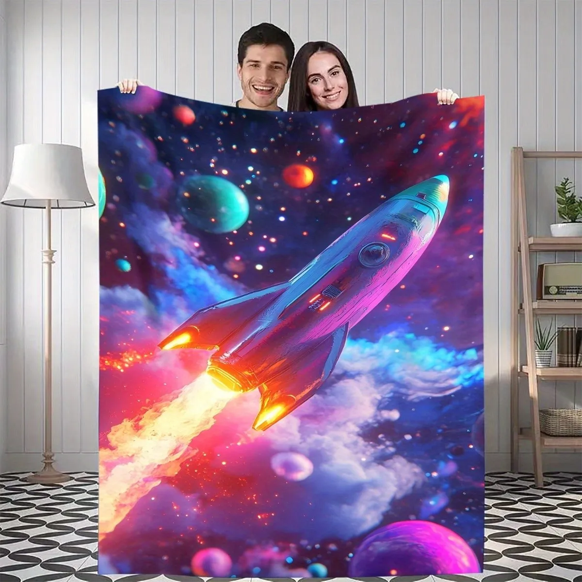 

«Галактическое одеяло-ракета — мягкое уютное для детей, яркий дизайн «Космические приключения», идеально подходит для декора спальни или подарка»