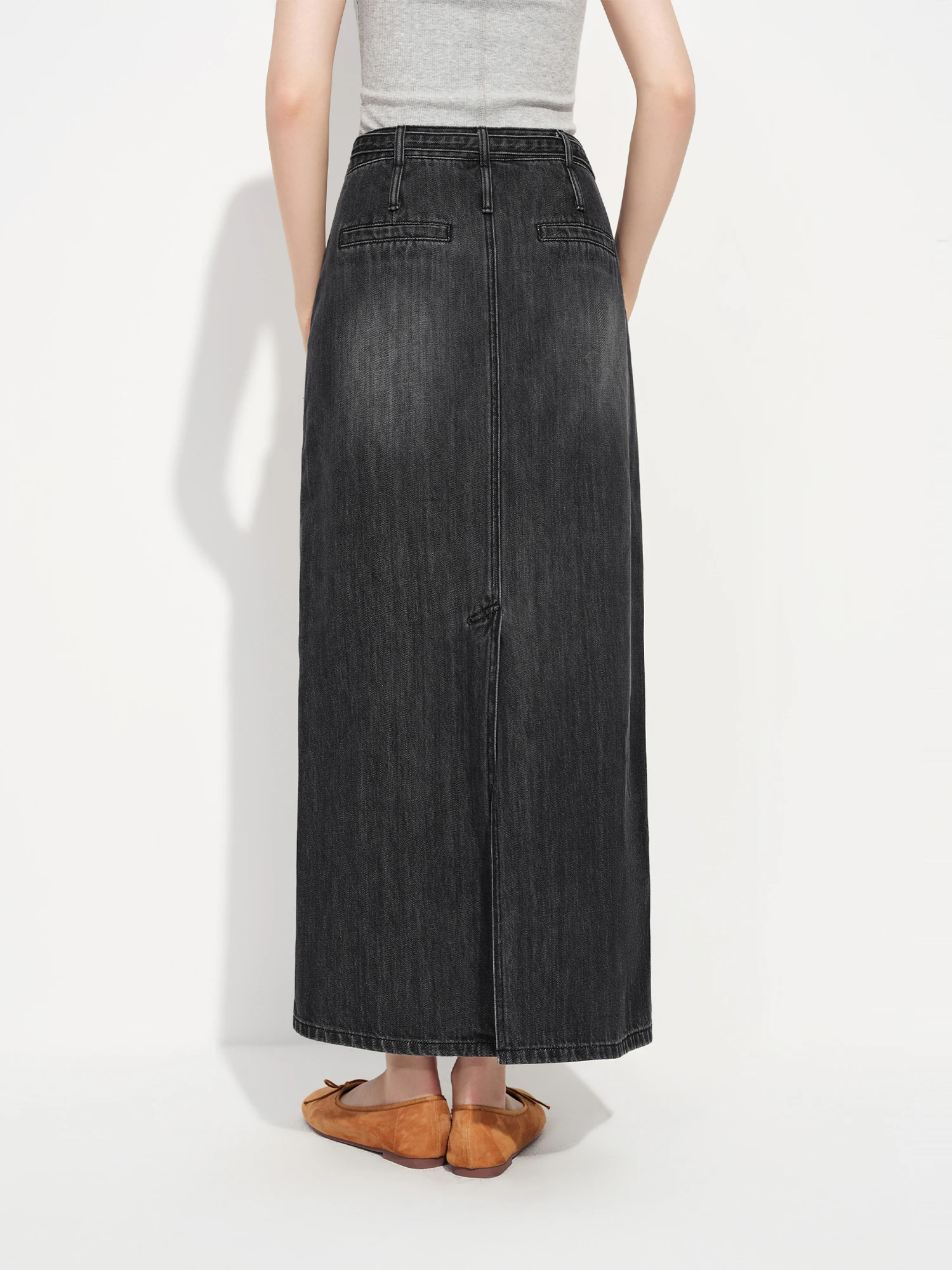 FSLE Jeans Straight Cut Ankle-Length Skirt for Women 2026 Spring New Arrival Collection High-Waisted Long Lenghth Grey Skirts - view 4