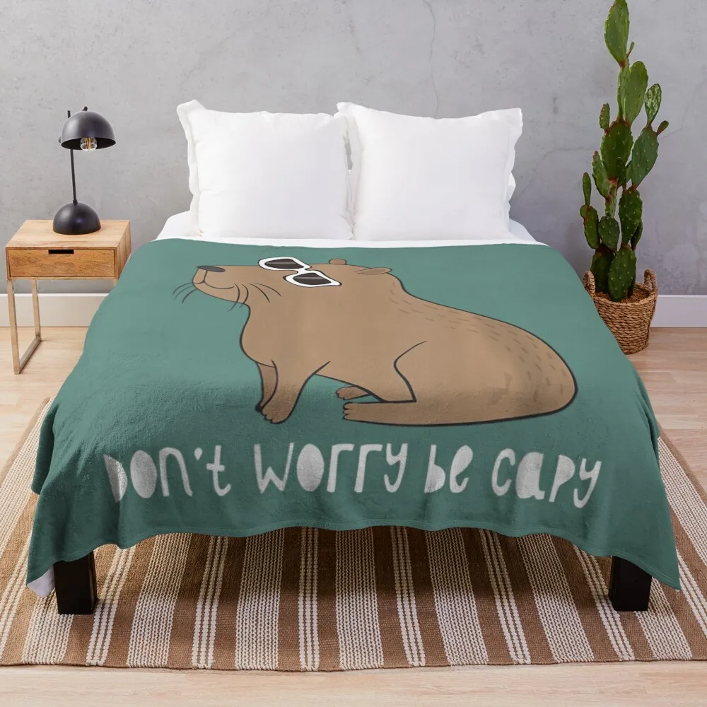 Womens Don't Worry, Be Capy Awesome Cute Capybara V-Neck Throw Blanket Blankets Sofas Of Decoration manga