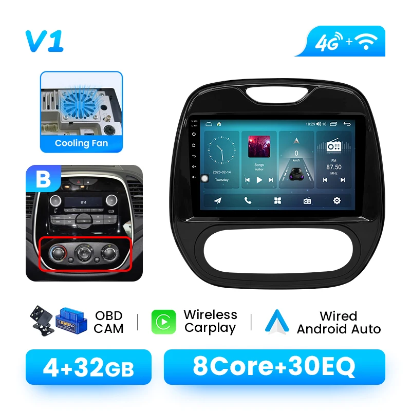 XONRICH 9 "Android 14 autoradio voor Renault Captur CLIO Samsung QM3 (2011-2018) | Draadloze CarPlay GPS DSP multimediaspeler
