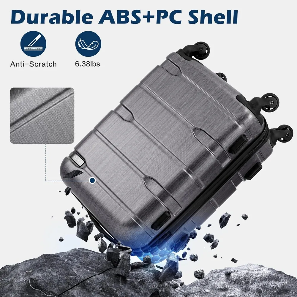 Lightweight TSA Lock Spinner Carry-On Suitcase with PC+ABS Hardshell, 20 Inch White Travel Luggage