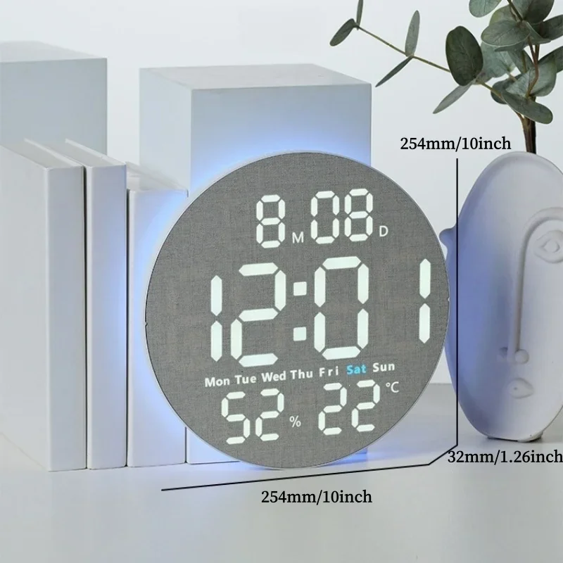 10 Inch Digital Wall Clock with Mood Light TEMP Humidity Date Week Timer Brightness Adjustment Remote DST LED Alarm Clock