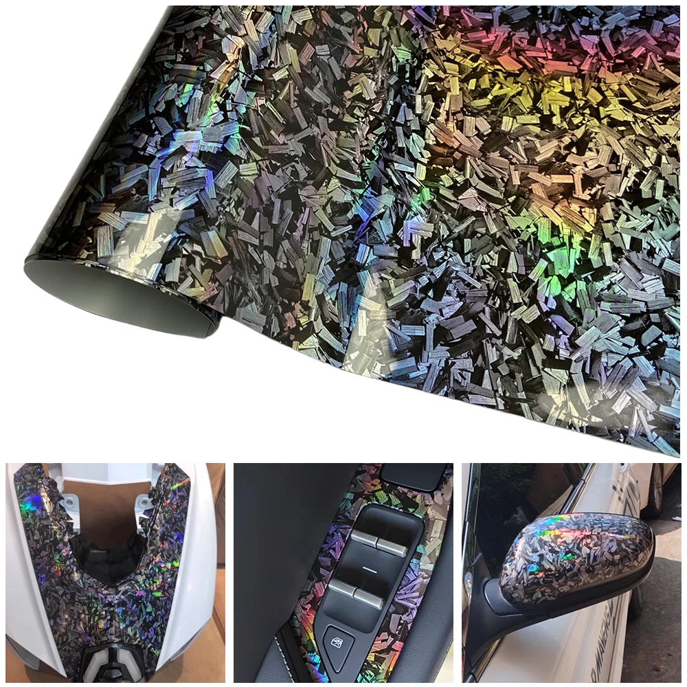 

High Glossy Laser Rainbow Holographic Forged Carbon Fiber Car Wrap Vinyl for Motorcycle Stickers Car Body Color Change Film