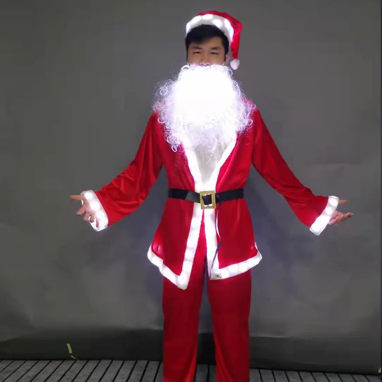 LED luminous Santa Claus costume, Christmas hat costume men's and women's clothing bar atmosphere performance costumes