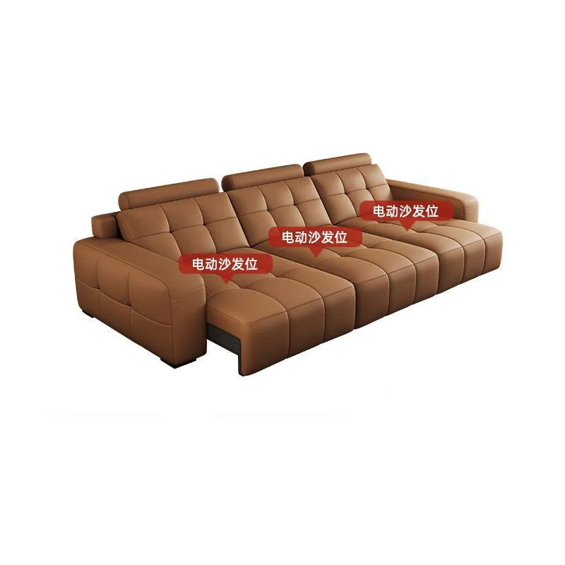 

Italian minimalist leather sofa, large and small living room three-person sofa, voice electric function retractable sofa bed