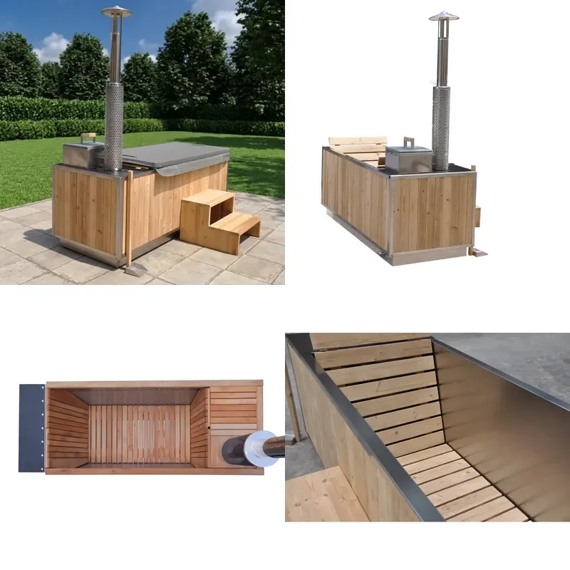 Modern Outdoor Wood-Burning Spa Hot Tub for 1-2 People Stainless Steel for Relaxation Leisure Villa Backyard Garden Use Hot