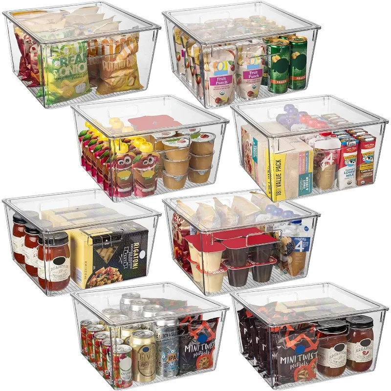 Plastic Storage Bins with Lids XL – Perfect Kitchen Organization or Pantry Storage – Fridge/Cabinet Organizers