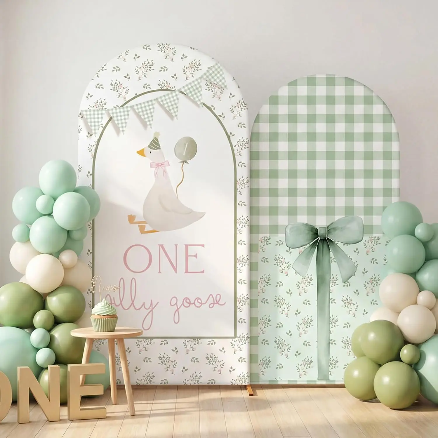 Fondo para Fiesta de Cumpleaños con Temática de Ganso Estúpido, Lazo Verde, Cuadros Vichy, Telón de Fondo para Baby Shower de Recién Nacido, Cubierta para Arco Chiara, Accesorios