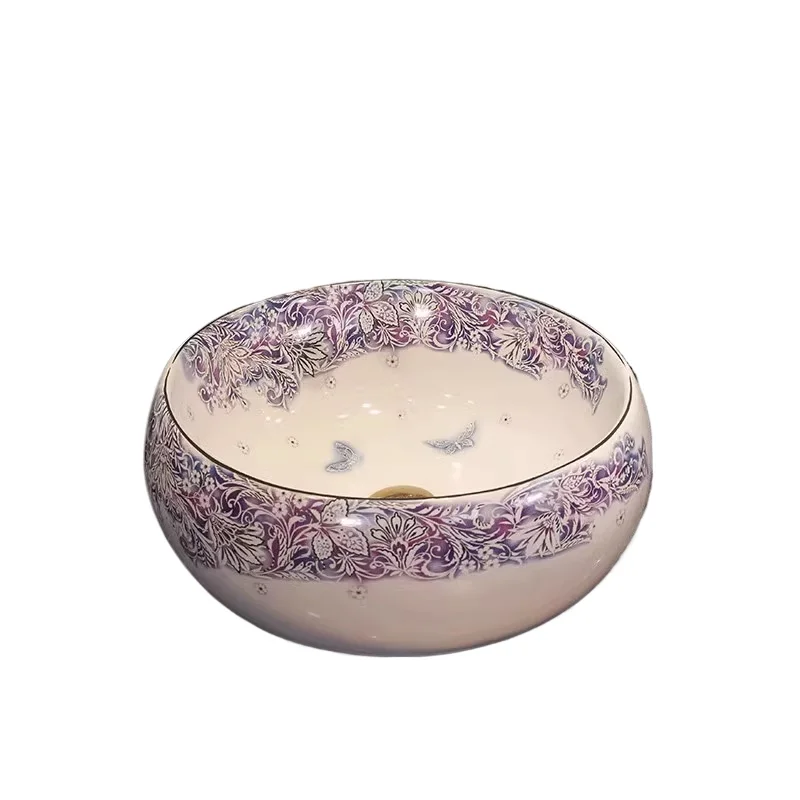

Round wash basin on the table, bathroom ceramic art face wash household European basin