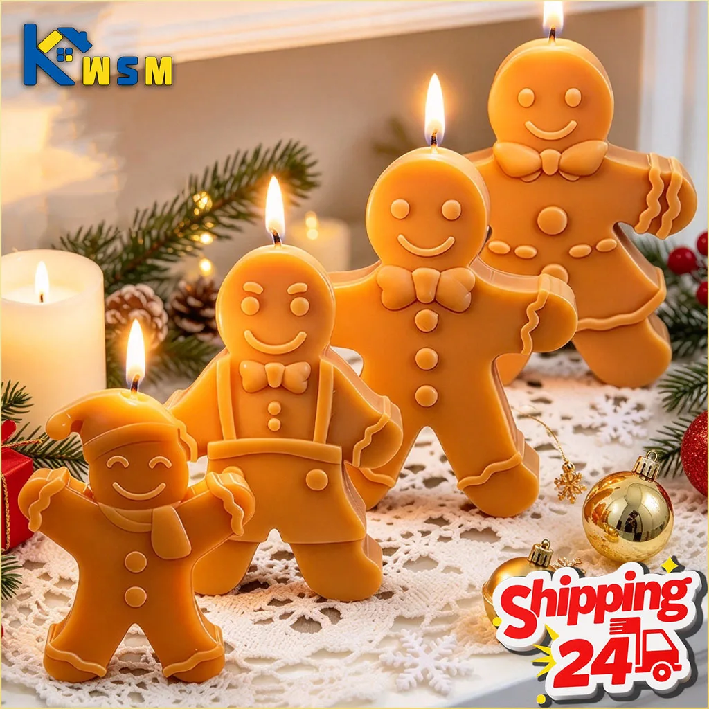 1-10pcs Cartoon Gingerbread Man Silicone Mold DIY Scented Candle Casting Kit for Home Tabletop Ornament Party Decoration Craft