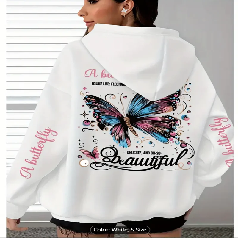 

Casual Long Sleeve Pullover with Butterfly Graphic Print Front Pockets & Inspirational QuoteCute Hoodies Cozy Hooded Sweatshirt