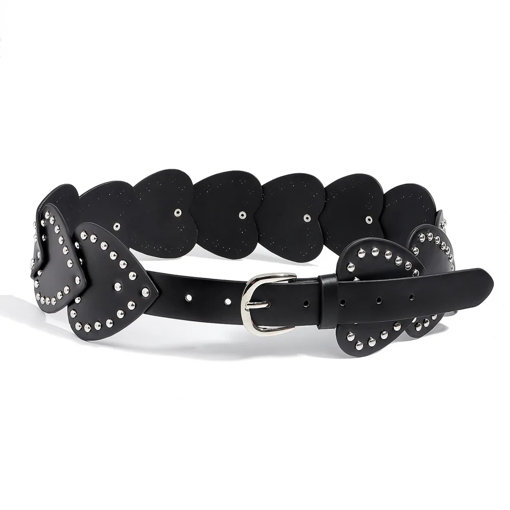 

Vintage Love Heart Wide Women's Belt PU Leather Gothic Rivet Waist Belt American Retro Punk Dress Jeans Belt Streetwear