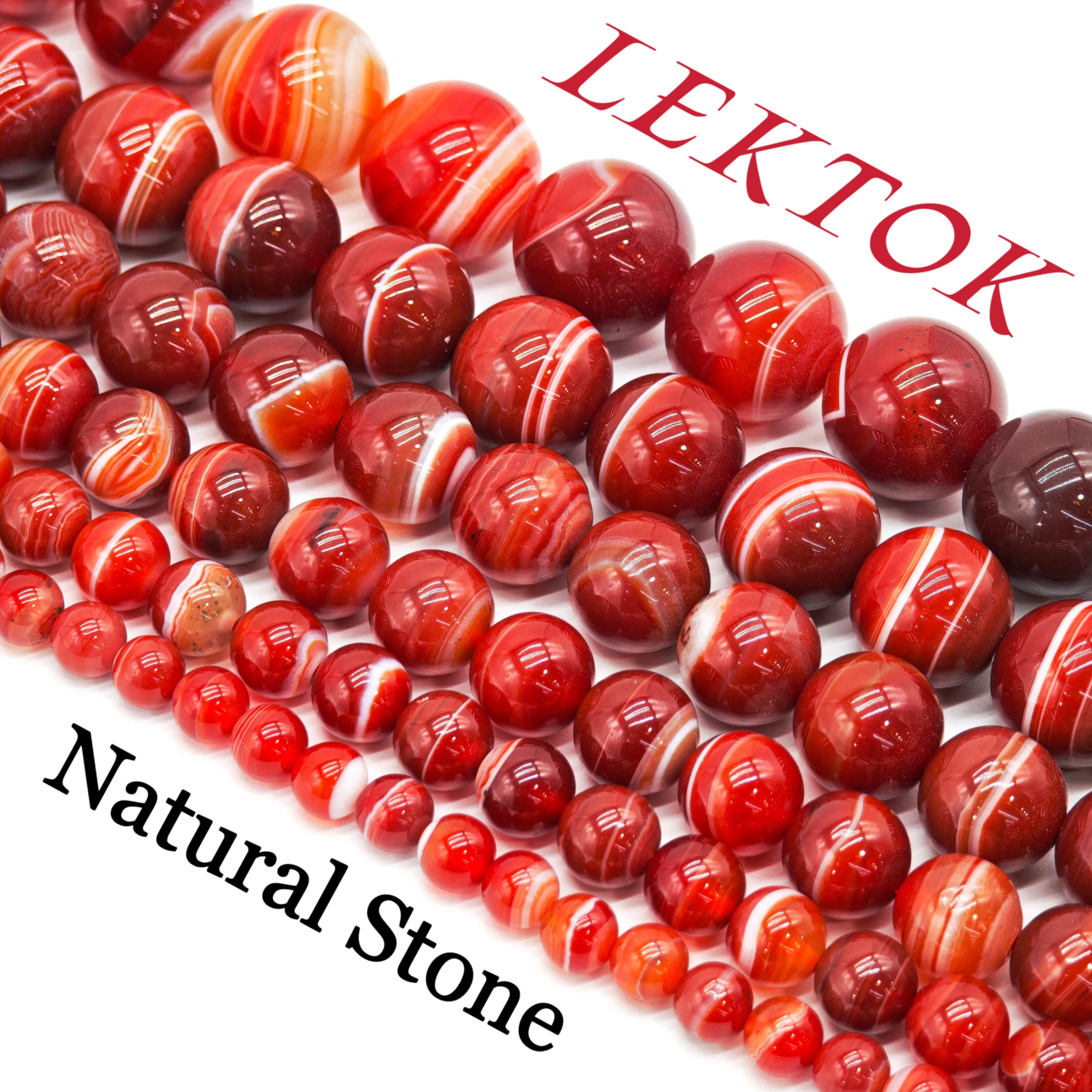 Natural Stone red orange Stripe Agat Round Loose Beads 4 6 8 10 12MM Pick Size For Jewelry Making