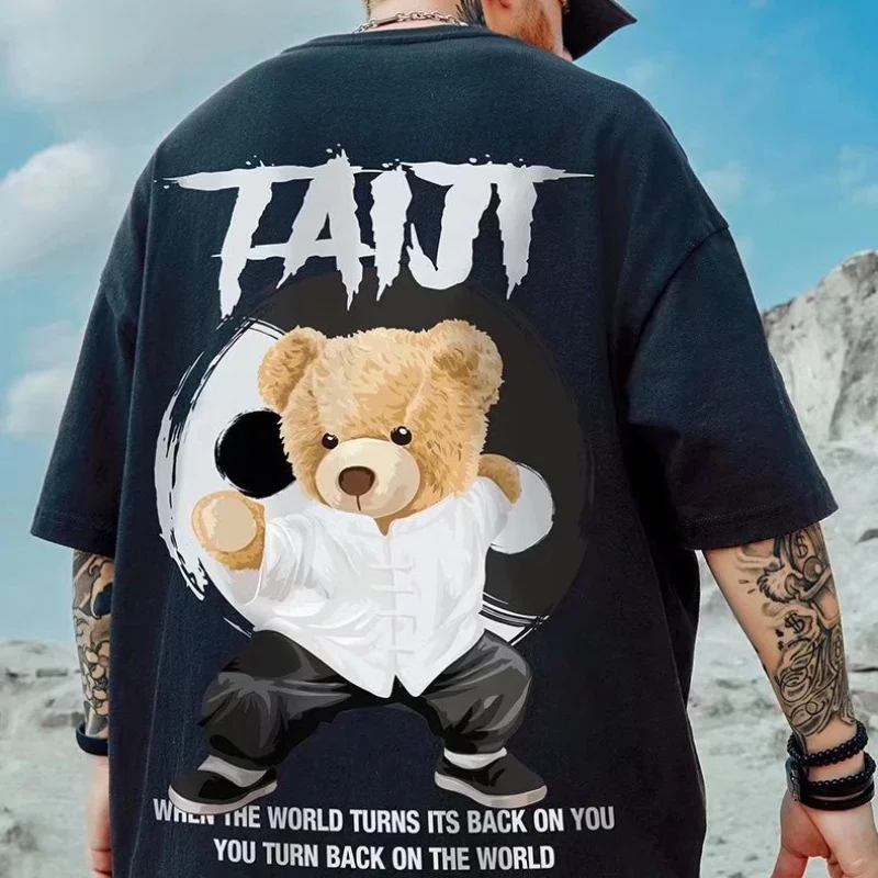 M-8XL Men Casual T-shirt Teenager Student Tee American Vintage Kung Fu Teddy Panda Print T-shirt Loose Large Size Large Top image 5