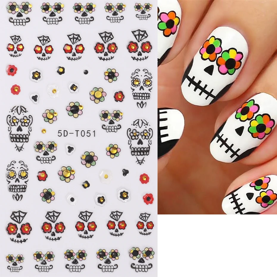 5D Halloween Nail Art Sticker Skull Sliders Head Flower Decals Nails  Anime Design Holiday Decorations For Manicure Accessories