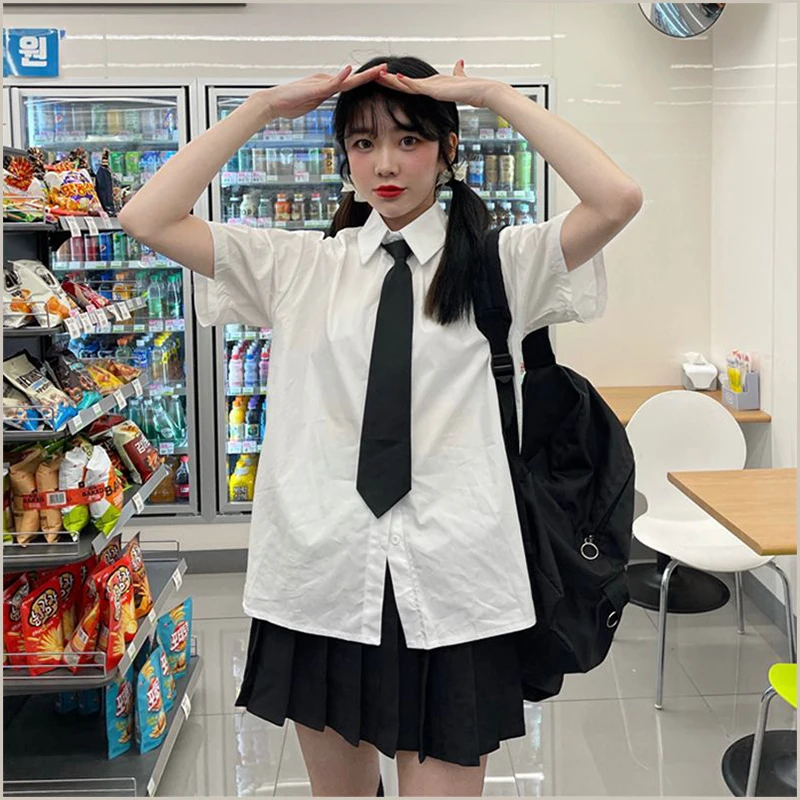 

Japanese Style JK Uniform Short Sleeve Shirt Skirt Set for Women Students Sweet College Style Class Uniform Outfit Set