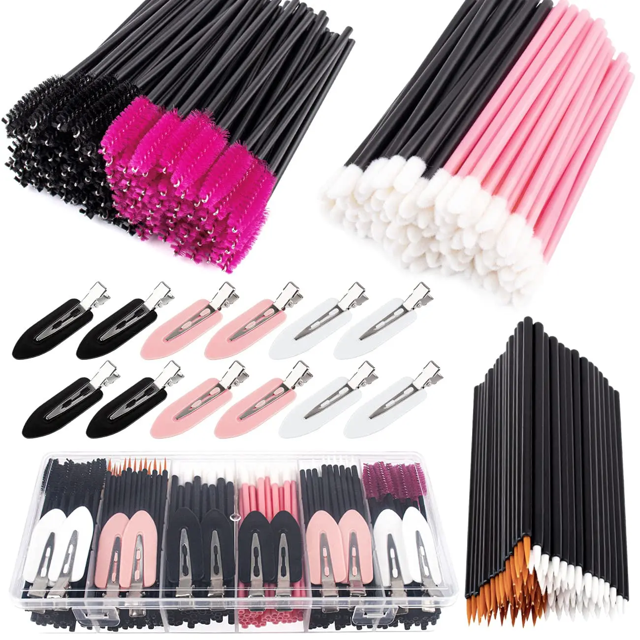 283 PCS Disposable Makeup Tool Applicators Kit with Mixing Palette Lip Brushes Hair Clips Powder Puffs for Face with Storage Box