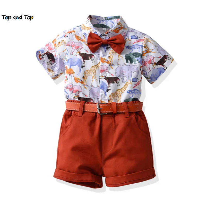 

top and top Summer Fashion Baby Boys Gentleman Clothing Set Toddler Infant Short Sleeve Bowtie Shirt Tops+Shorts Formal Suits