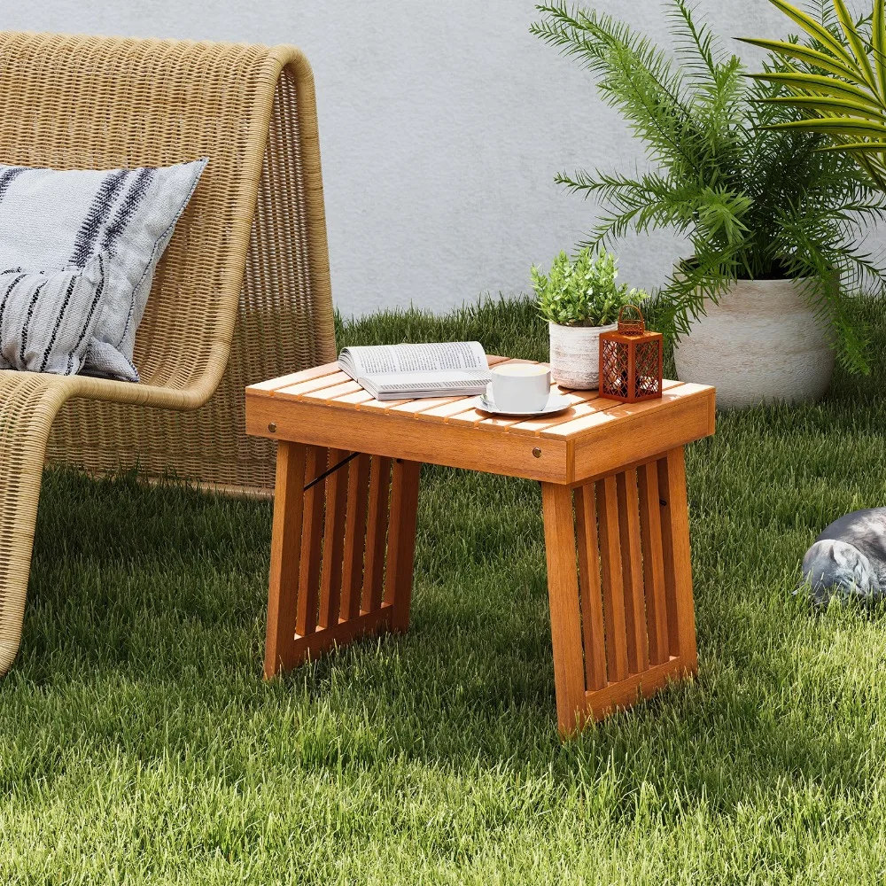 

Outdoor Folding Side Table Patio Acacia Wood End Table with Slatted Tabletop