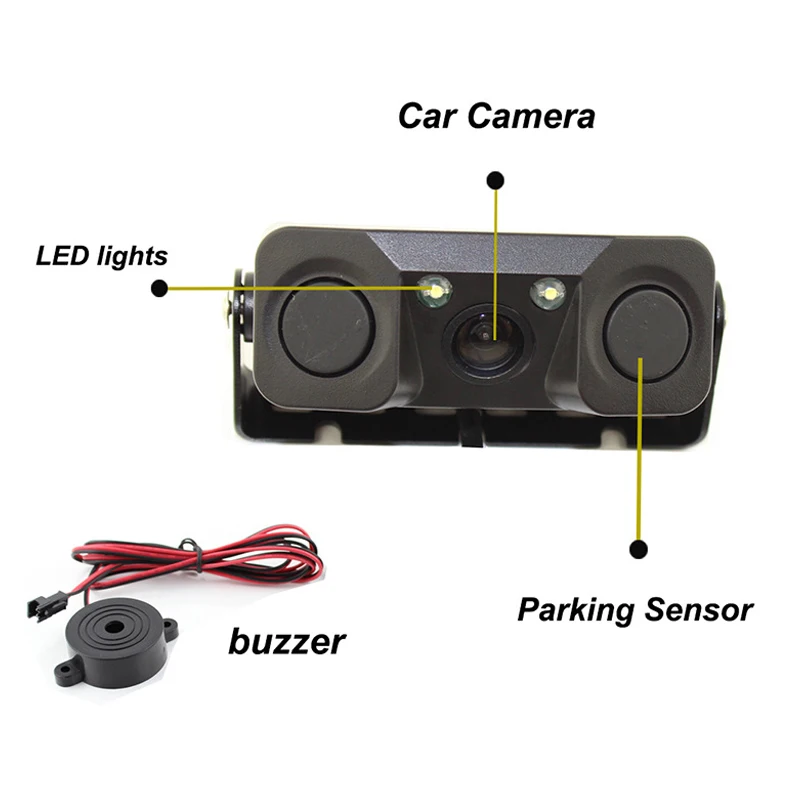 HD CCD Car Rear View Camera 3 in 1 Parking Radar Detector Sensor Night Vision LED