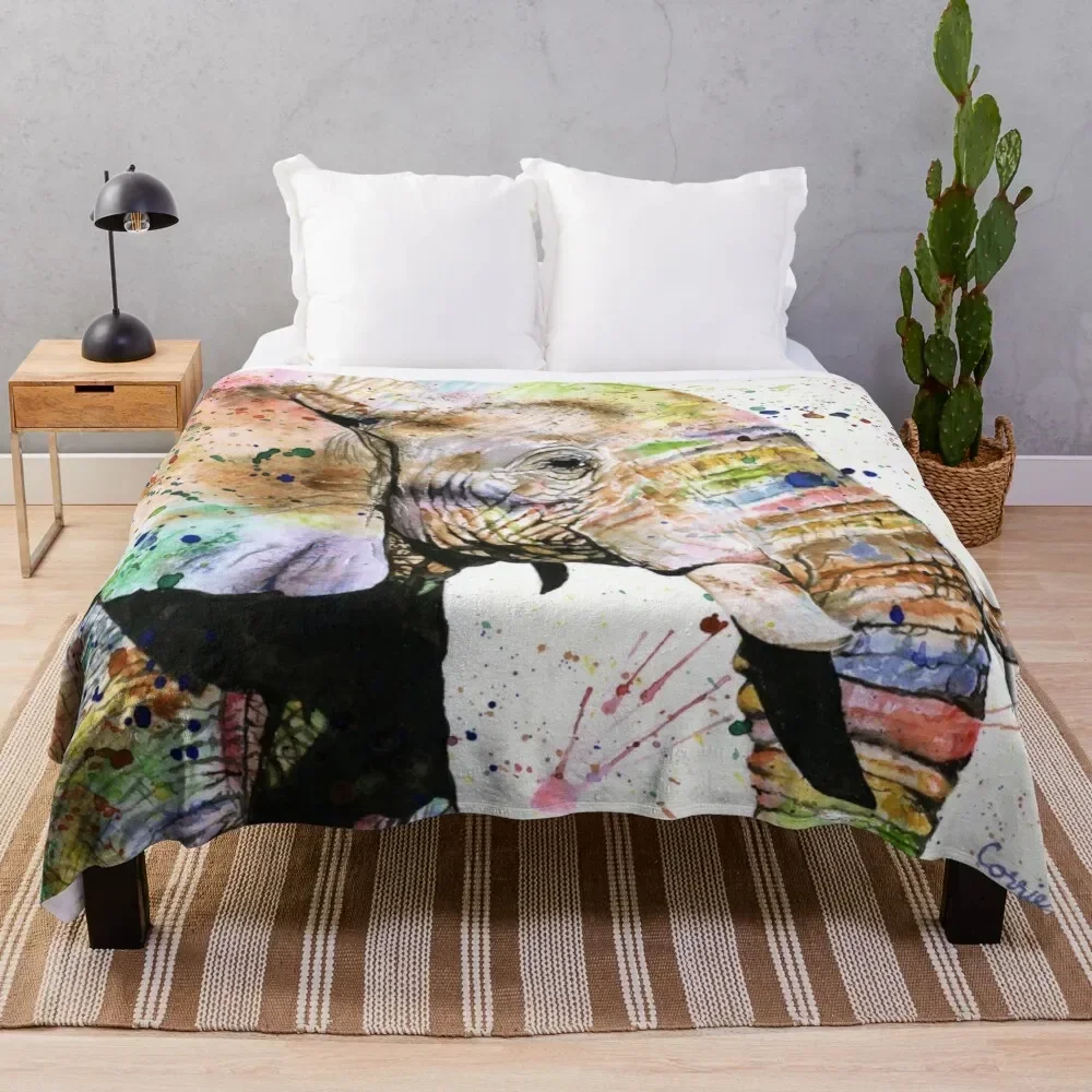 

Watercolor Elephant Painting - Gentle Giant Throw Blanket Bed linens Thermal Camping Blankets