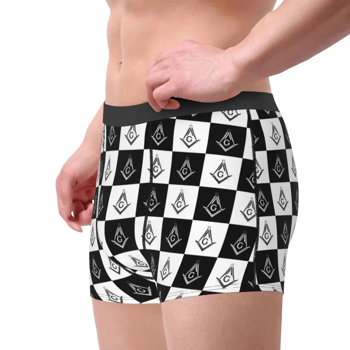 Men Boxer Shorts Panties Freemason Checkered Pattern Masonic Polyester Underwear Homme Printed Plus Size Underpants