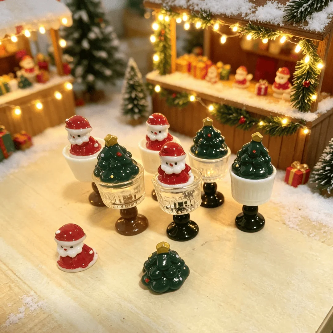 Mini-Weihnachtsmann-Becher Miniatur-Lebensmittelszene DIY Harz-Accessoires Ornament Puppenhaus-Spielzeug Dekorationen