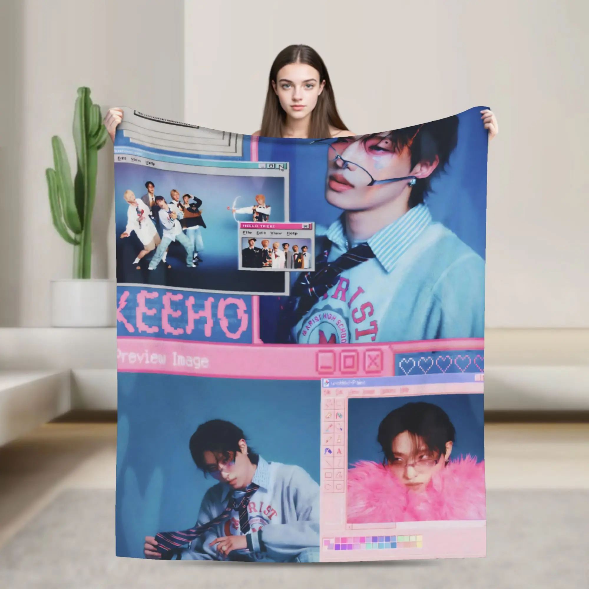 p1harmony keeho ex Blankets  Warm Graphic Plush Throw Blanket For Outdoor Camping Flannel Bedspread Bed Cover