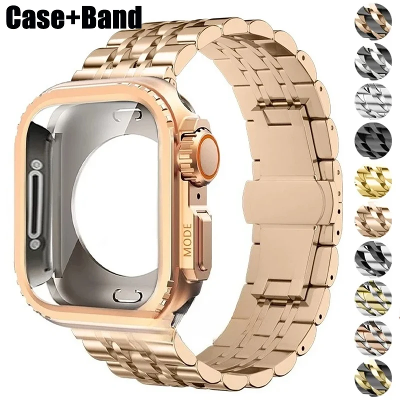 حافظة معدنية + حزام لساعة أبل Ultra2 3 49 مللي متر 46 مللي متر 42 مللي متر 45 مللي متر 44 مللي متر سوار فولاذي غير قابل للصدأ لسلسلة Iwatch 11 10 9 8 7 6 SE3 5 4