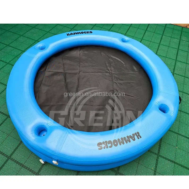 GREEN Manufacturer Custom Portable Floating Dock Water Hammock Lounger Pool Inflatable Water Hammock with Mesh Center