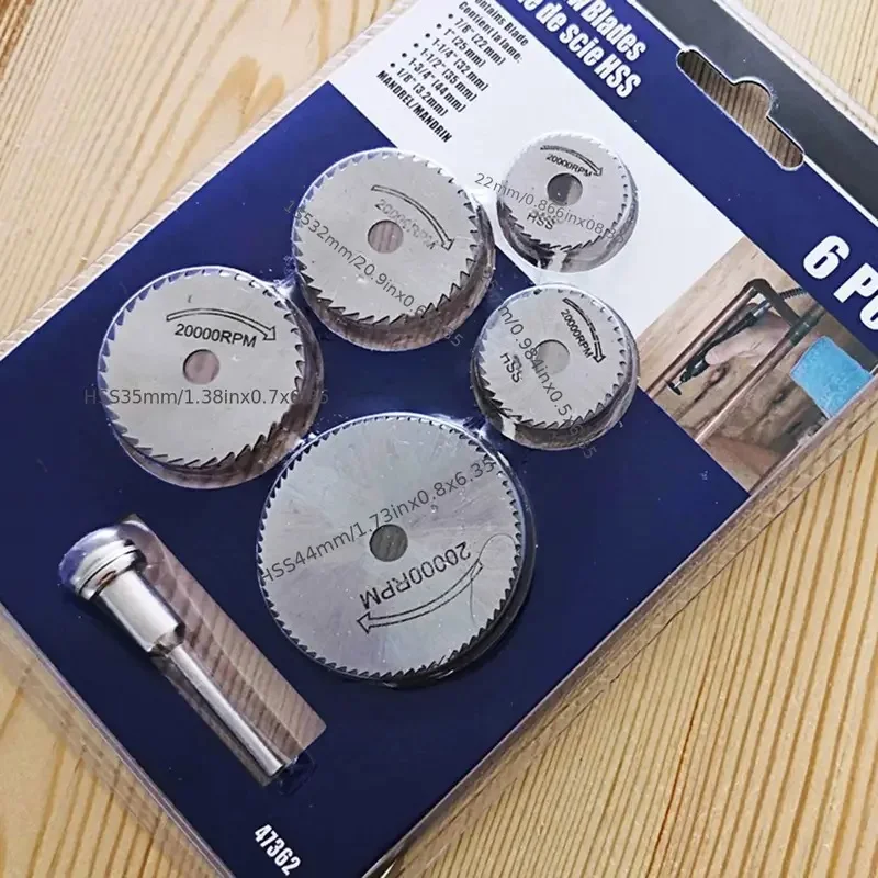 

6pcs High Speed Steel HSS Saw Disc Wheel Cutting Blades Mini Circular Saw Blade Set With Extension Rod For Drills Rotary Tools