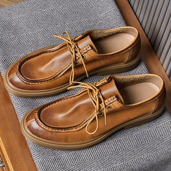 Elegent Men's British Style Retro Lace Up Casual Leather Shoes Trendy Man Classical Brown Oxfords