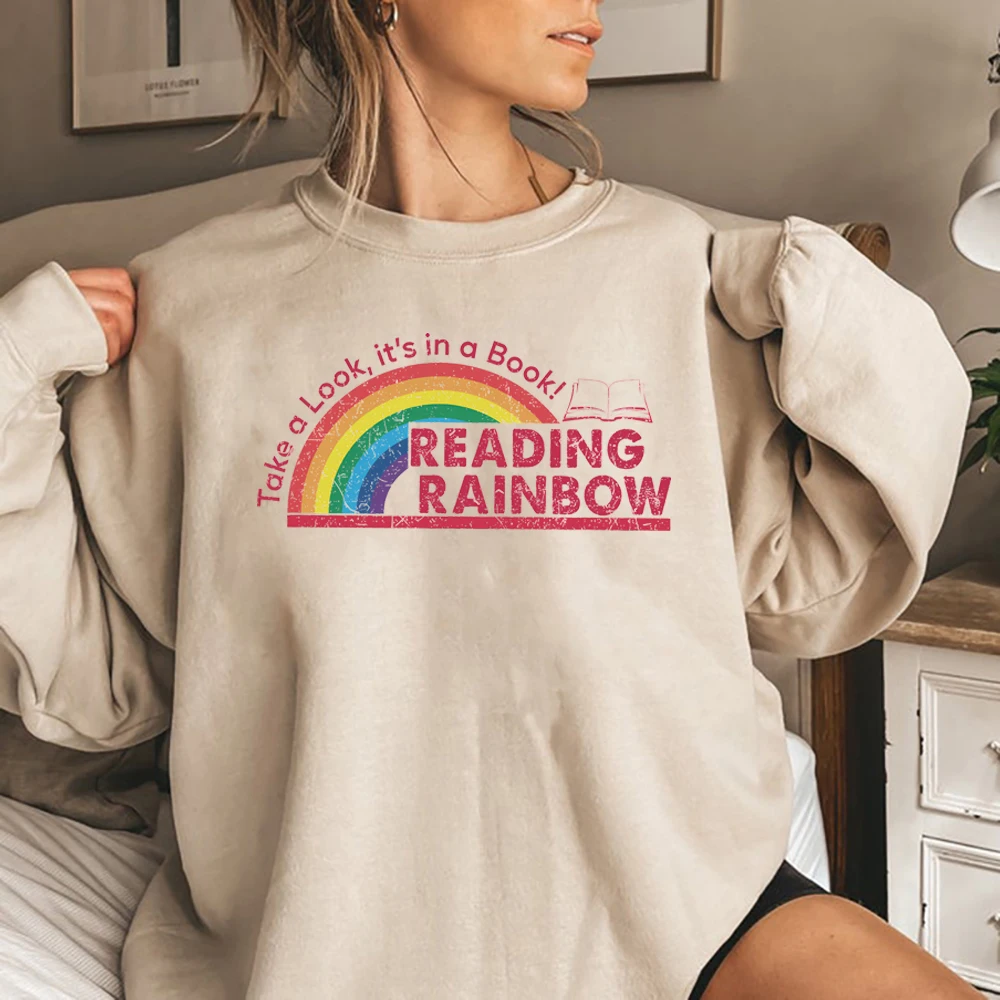 Reading Rainbow Sweatshirt Retro Librarian Sweater Teacher Appreciation Hoodie Rainbow Schoo Crewneck Sweatshirt Teacher Gift