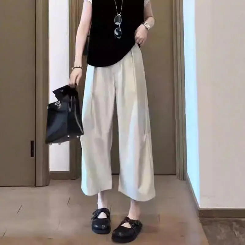 High Waist Wide Leg Pants Women's Summer Plus Size Loose Harem Pants Nine Points Casual Trousers Slimming Effect Q459