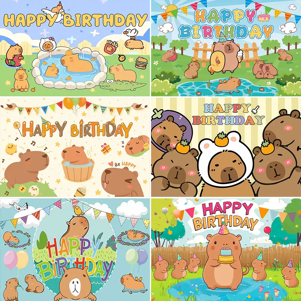 

Cute Capybara Theme Background Birthday Party Supplies Room Decoration Baby Shower Banner Kids Photography Background Prop Gifts