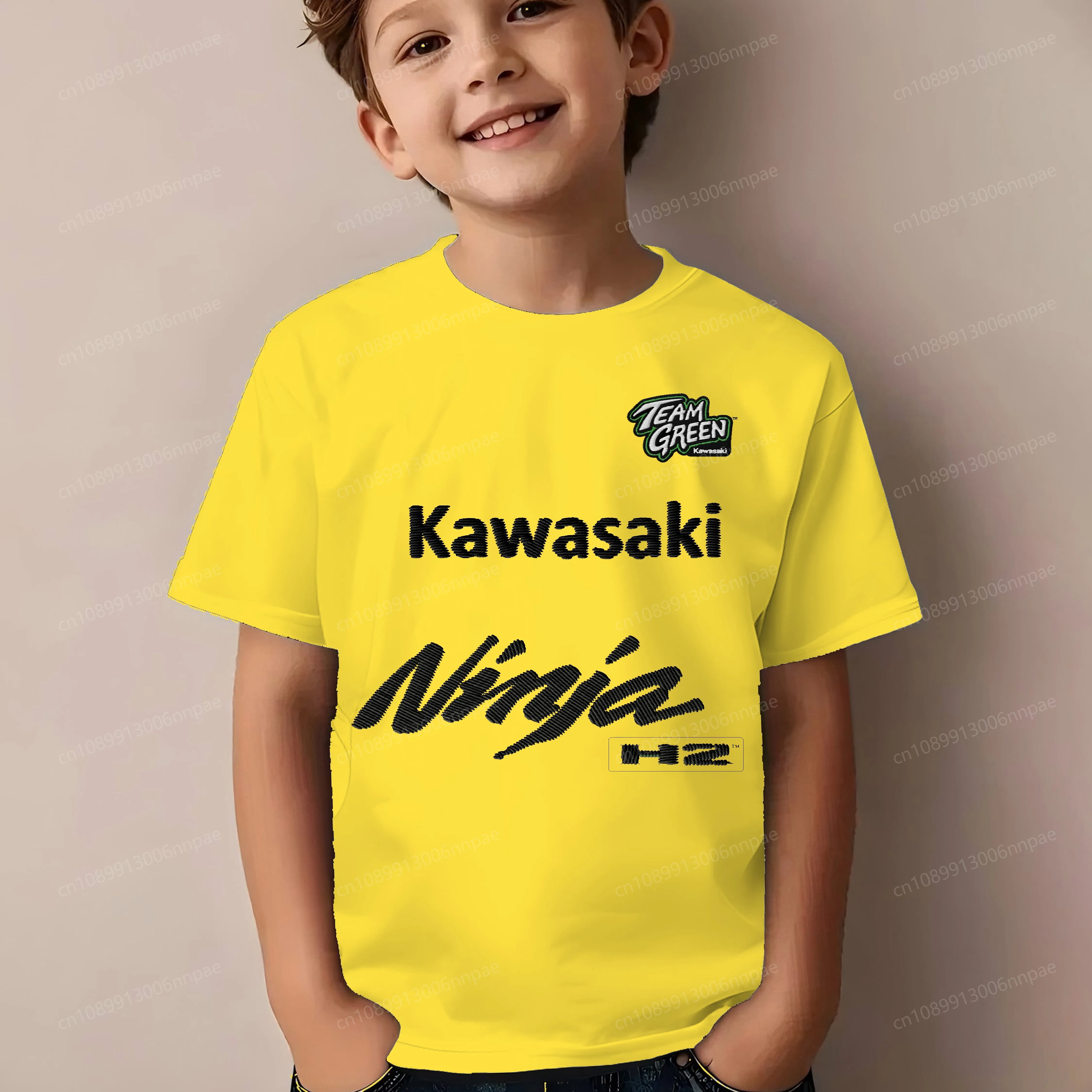 

3D Printing T-shirt for a Boy Embroidery Kawasaki Pure Cotton Top Children's Clothing Boys Clothes Sports T-shirts Summer O-neck