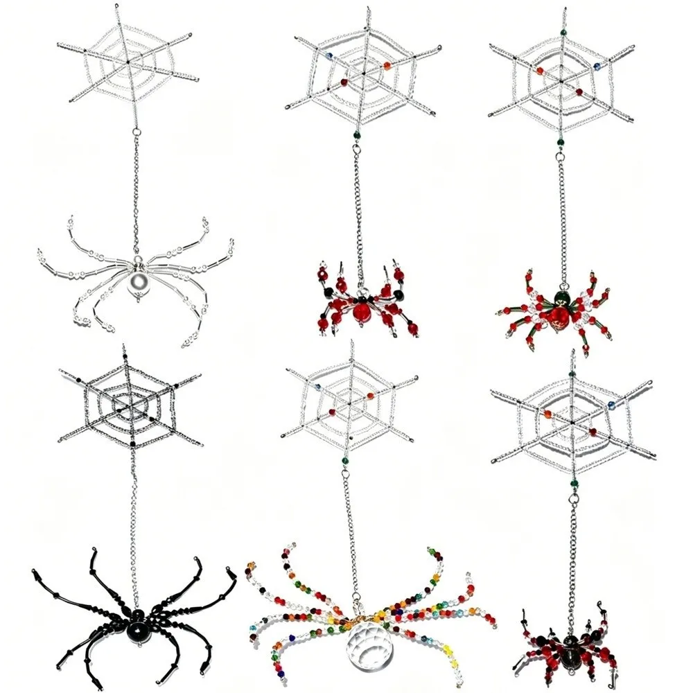 Beaded Spider Hanging Ornament Hanging Loop Crystal-Like Faceted Beads Halloween Spider Decoration Black Red Style