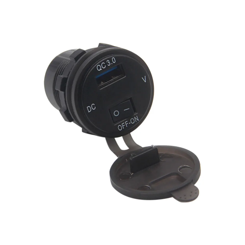 Telepon USB QC 3.0 18W, adaptor daya Motor mengecas cepat dengan saklar Display voltase Voltmeter LED kendaraan DC12V-24V tahan air