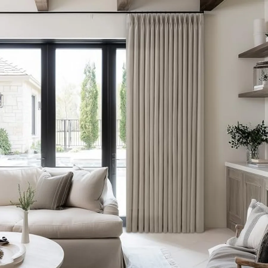 

102 Inch Long Curtains Pinch Pleat Flax Curtains Living Room Bedroom Taupe Light Filtering Privacy Neutral 102 In Pleated Drape