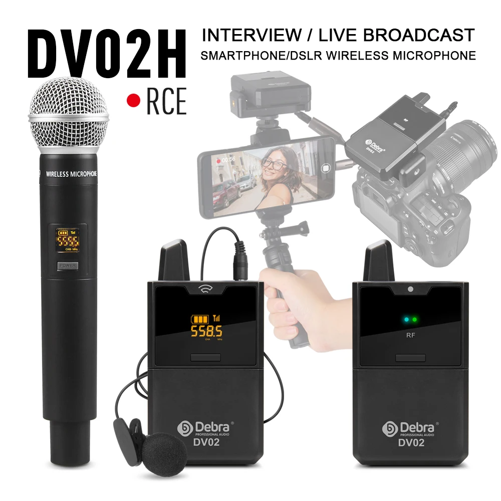 

DV UHF Wireless Lavalier/Handheld Microphone, Multi-Band Selectable, for DSLR Camera Live Interview Recording, Conferencing